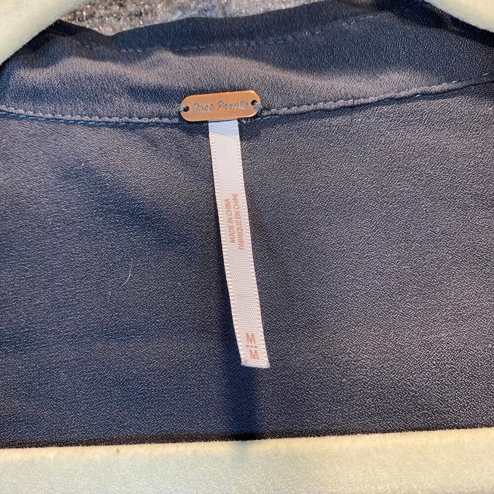 Free People Women Medium Black Muse Flowy Button Down Blouse Shirt Whimsygoth - Picture 6 of 8